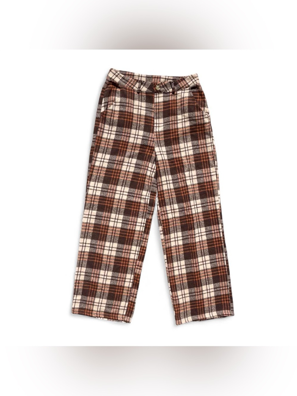 HYFVE Brown Plaid High Rise Wide Leg Trousers Pants Size M